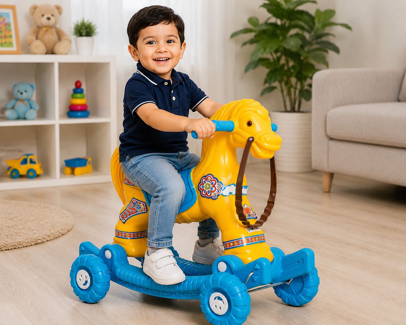 Kids Rocking Horse Rider Ride On Toy for Kids/Rocking Horse with Handle & Wheels-image-41
