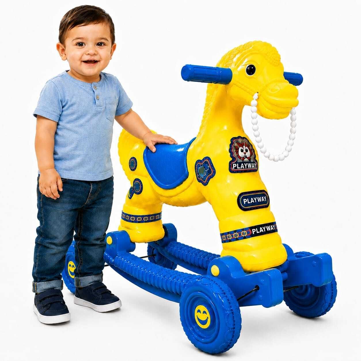playway Kids Rocking Horse with Rolling Wheels, Toddler Activity Toy for Boys & Girls toddler horse Tricycle-picture-19