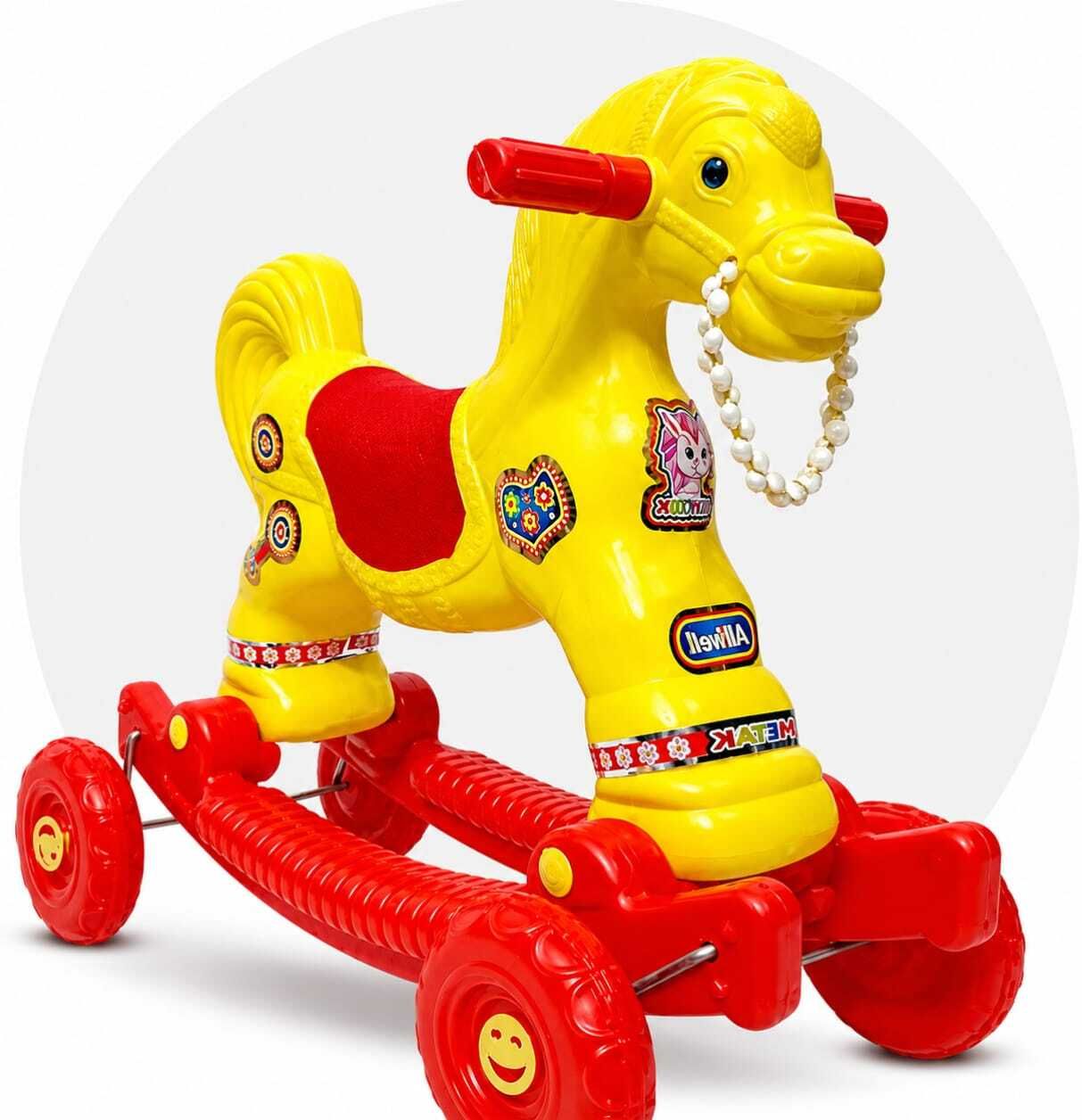 2-in-1 Horse Ride-On & Rocker Toy for Kids | Baby Horse Rider with Wheels horse-yello-00 Tricycle-image-8