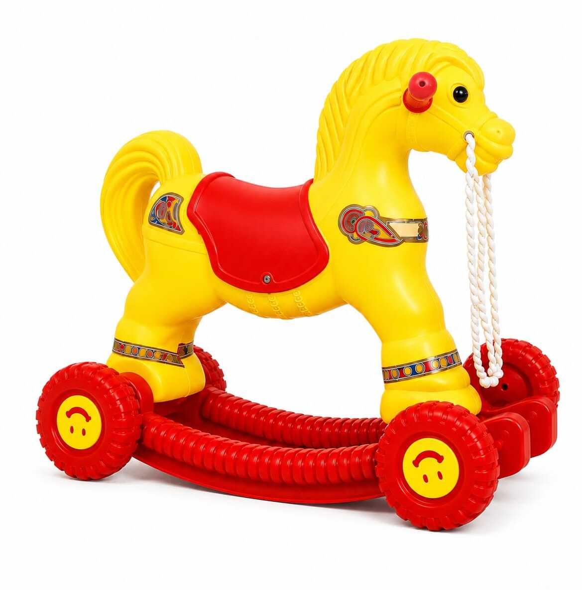 Rocking Horse for Kids with Wheels | 2-in-1 Ride-On & Rocker Toy |(Yellow & Red) yelo-horse-1 Tricycle-image-43