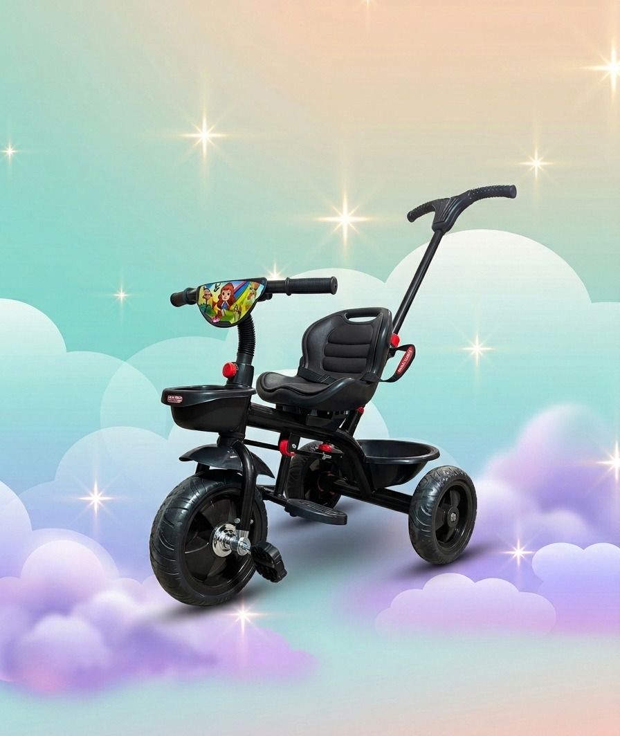 Toddler Ride-On Trike with Storage Basket Kids Premium Tricycle with Push Handle & Safety Seat Tricycle-image-2