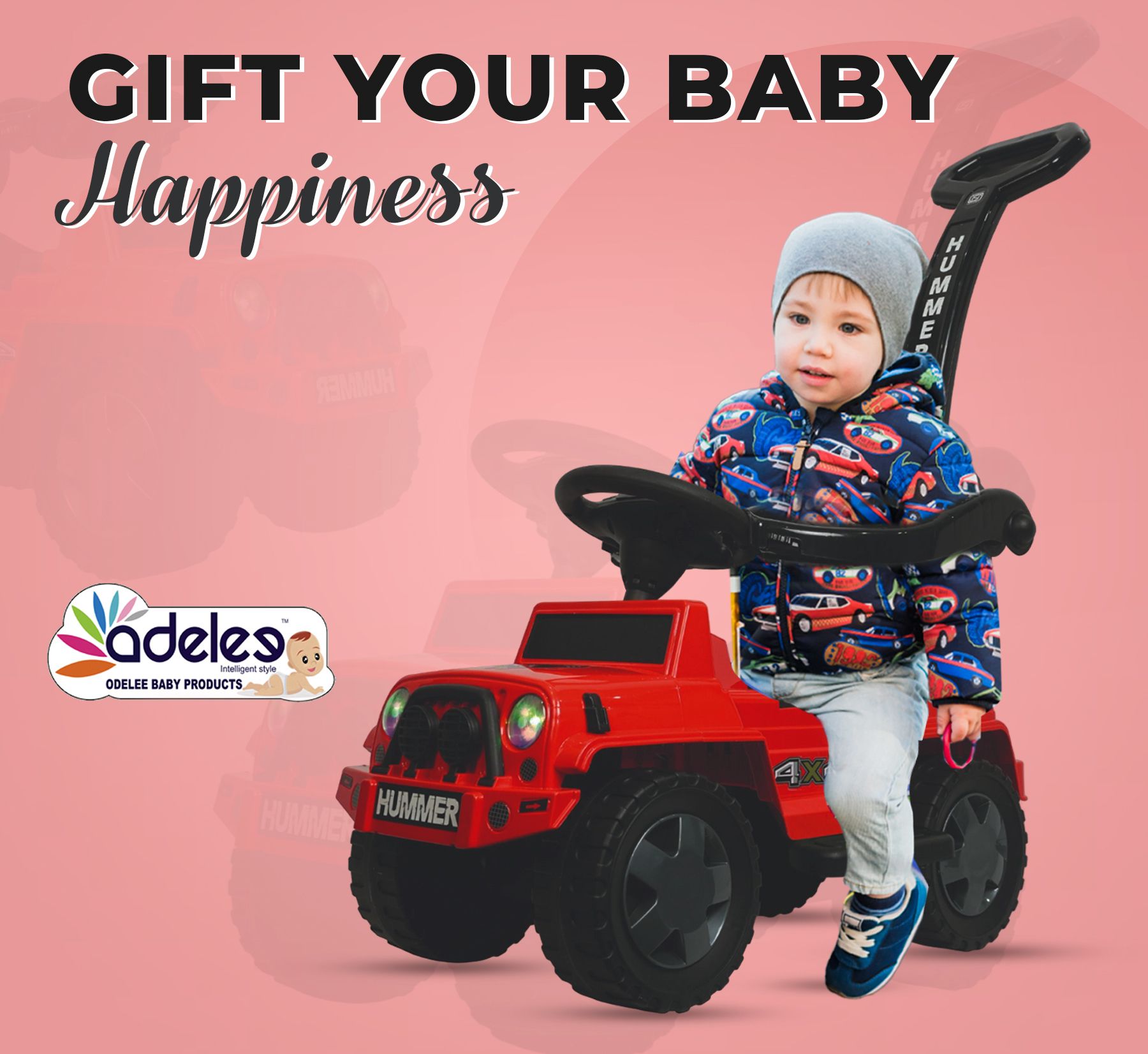 Stylish Hummer Plus Ride On Car For Kids With Music & Lights Parental Push Handle Car Tricycle-image-38