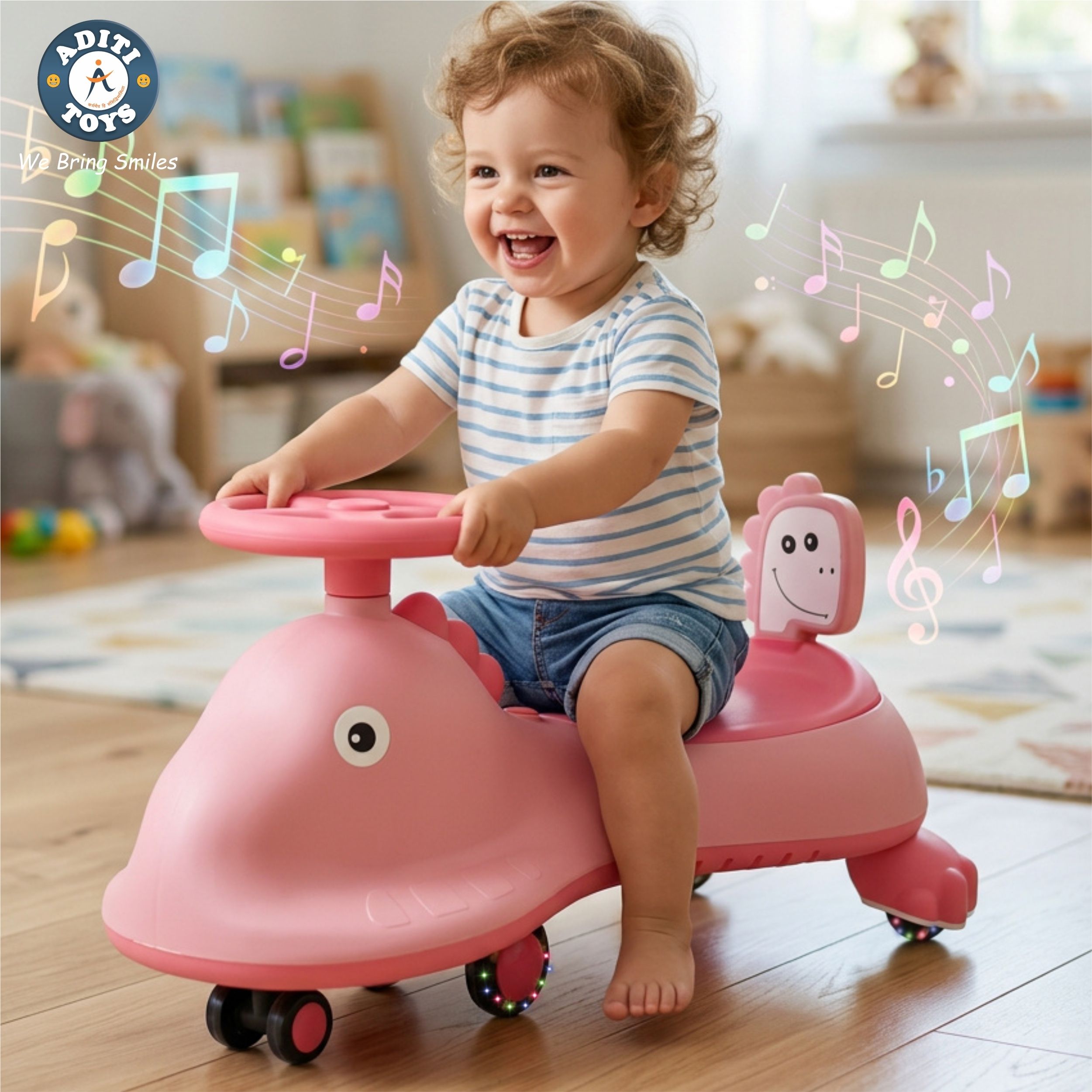aditi toys Chanak Dino Swing Car For kids with Lights, Music, 360° Wheel Ride On for kids Swing car with LED Wheels Tricycle-picture-34