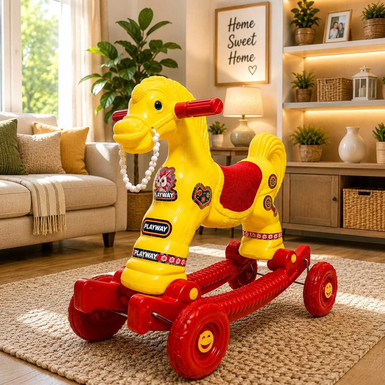 playway Toddler Ride-On Rocking Horse with Wheels – 2-in-1 Rolling & Rocking ghoda Tricycle-picture-15
