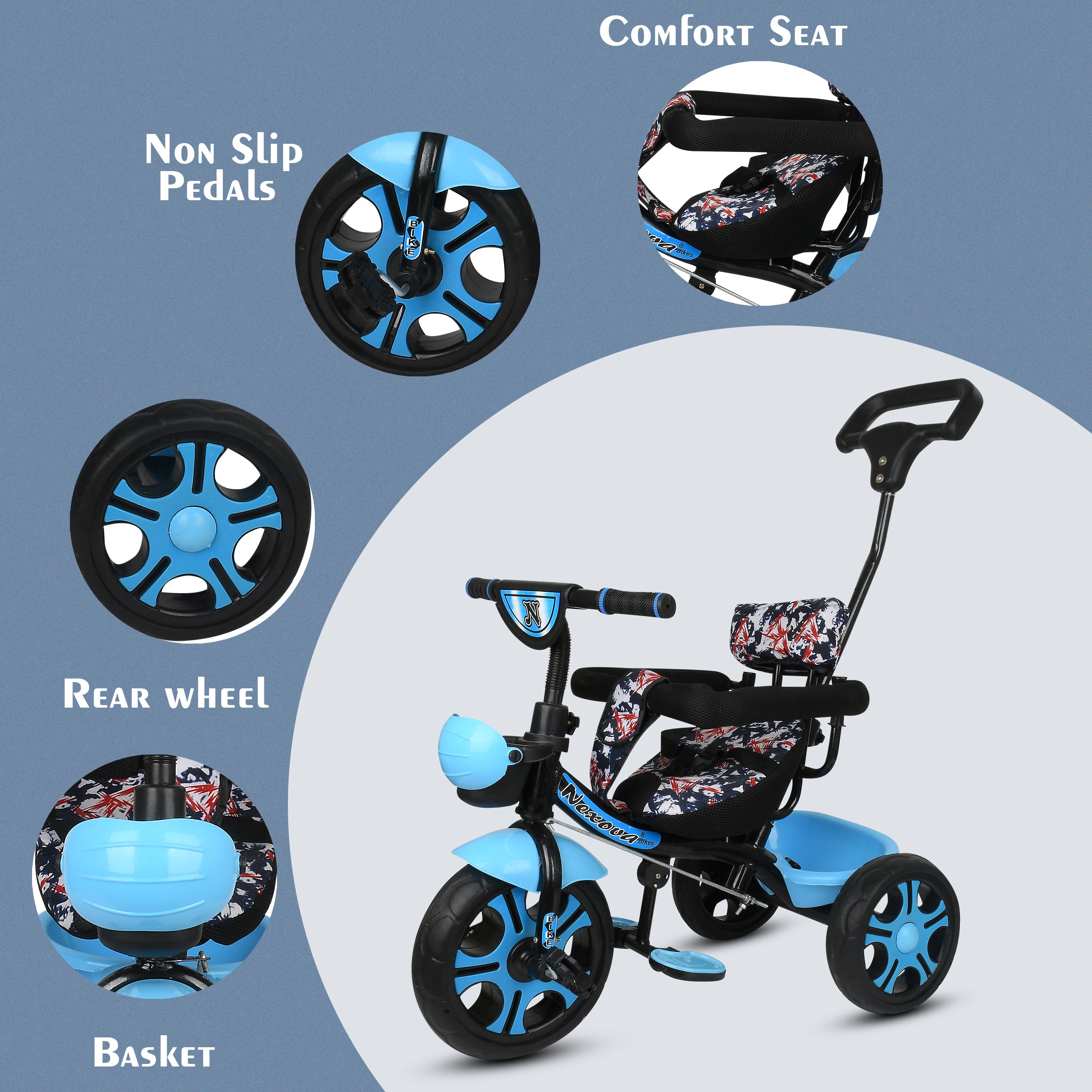 nexova Kids Smart Tricycle with Storage Space,Parent Push Handle,Soft Cushion Seat Nexva N-1 Tricycle for 12 Months to 60 Months Baby Boys/Baby Girls Tricycle-picture-12