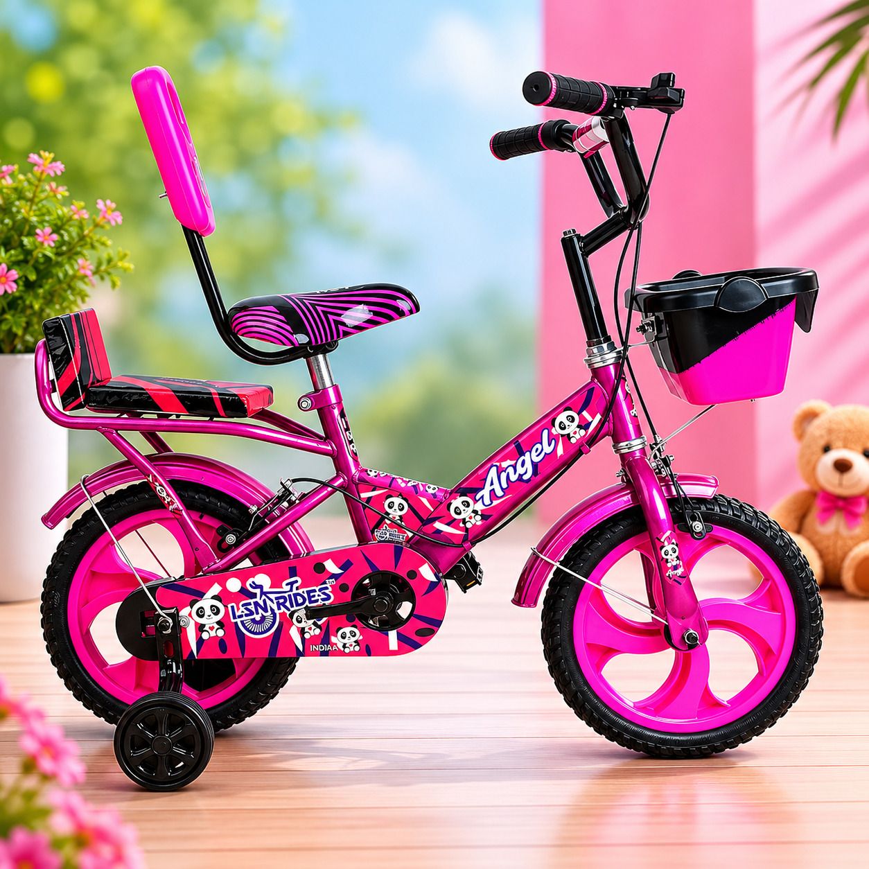 Kids Pink Bicycle for 3-5 Years | 14T Cycle with Training Wheels & Basket Tricycle-image-43