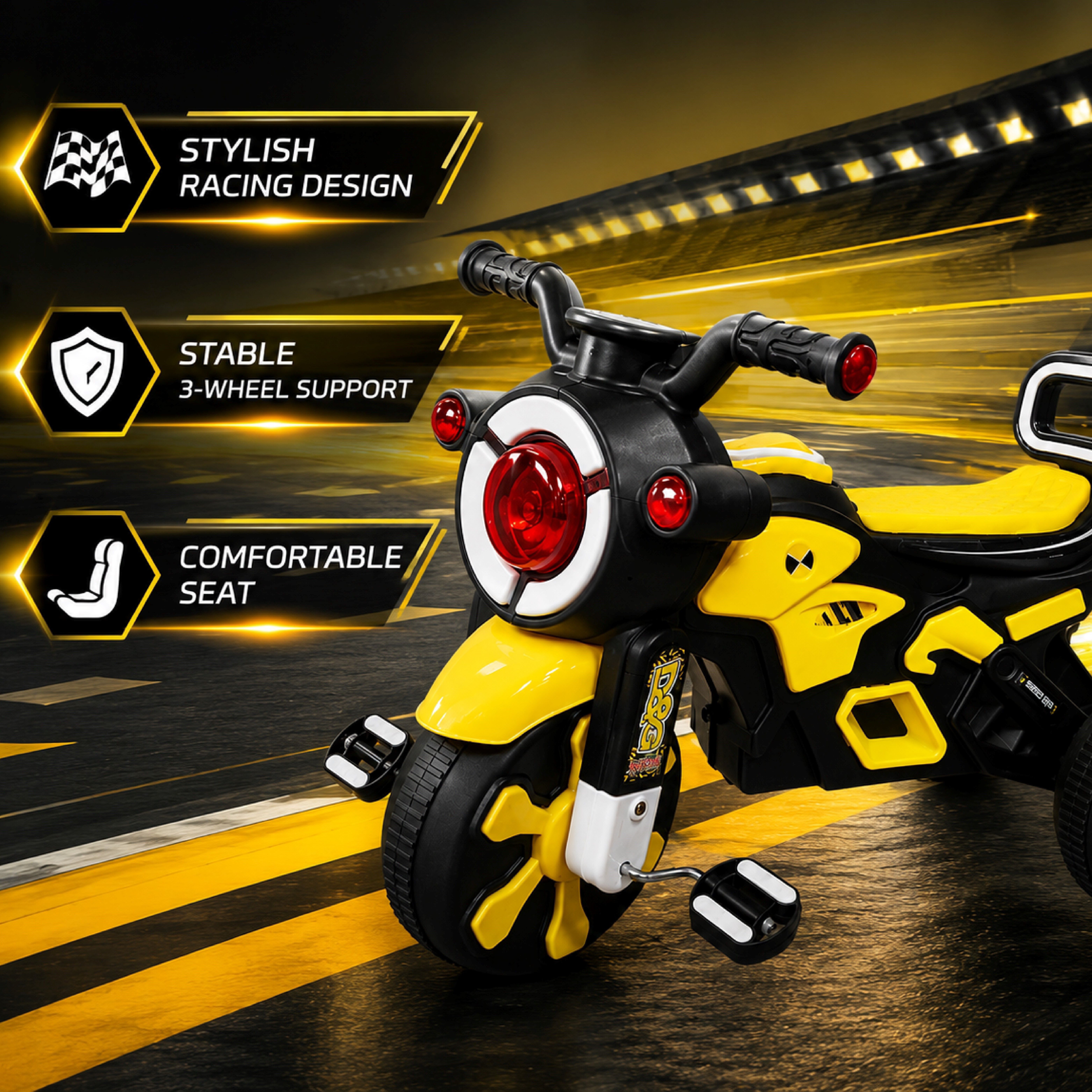 Thor Rider Ride-on Trike for Kids with Musical Horn and Lights SEFTY HUNTER BIKE PVC BODY WITH COMBINATION Tricycle-image-8