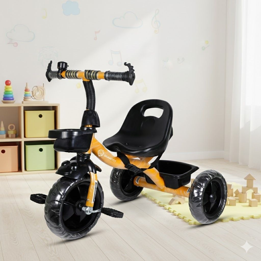 bravetot Kids Yellow Tricycle with Front & Rear Storage Baskets _ Toddler 3 -Wheel Bike Tricycle-picture-45