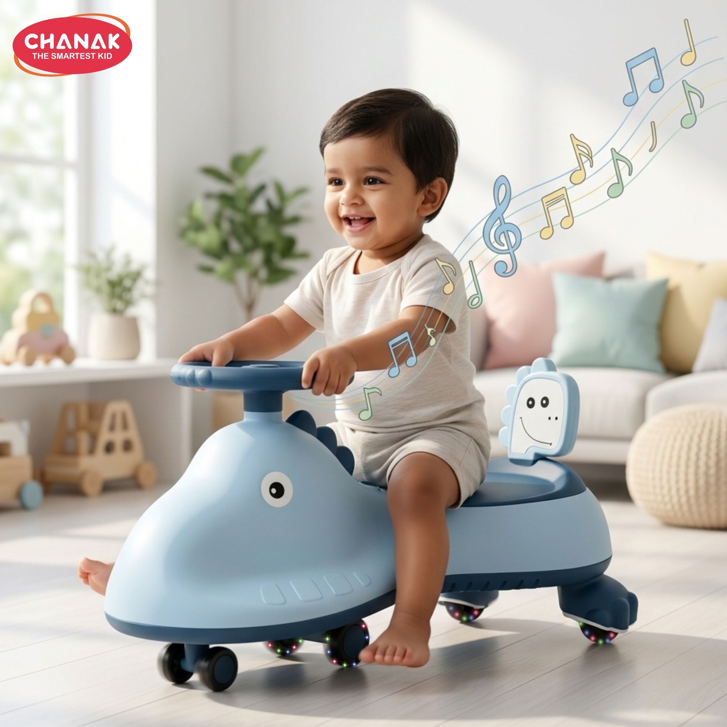 chanak Dino Swing Car with Lights, Music Swing Car, 360° Wheels kids ride on Go Glider Tricycle-picture-35