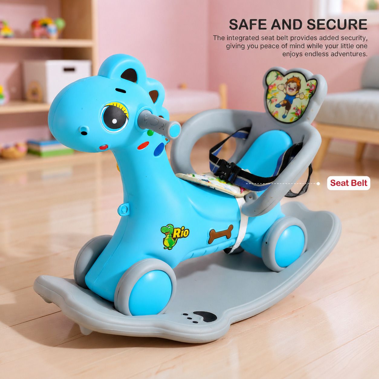 Rio Dinosaur Ride on Toy Rockers and Rider Convertible Toy RIO Blue Tricycle-image-13