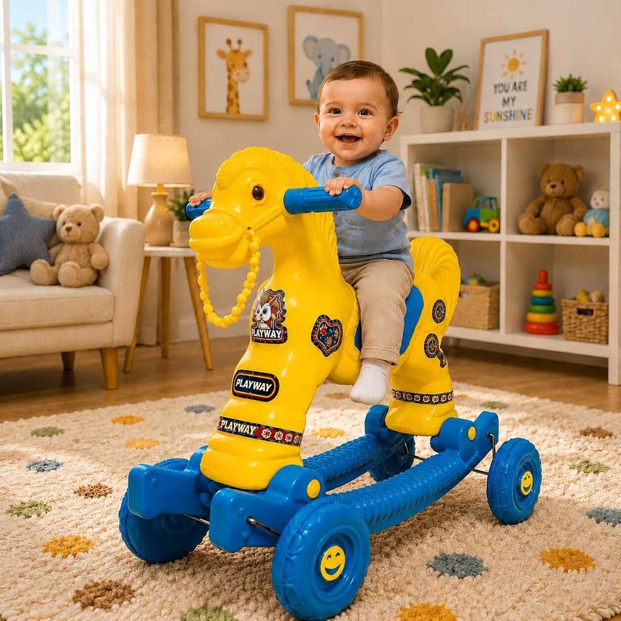 playway 2-in-1 Rocker & Ride-On Horse for Kids | Toddler Riding Horse Toy with Wheels yb-horse Tricycle-picture-14