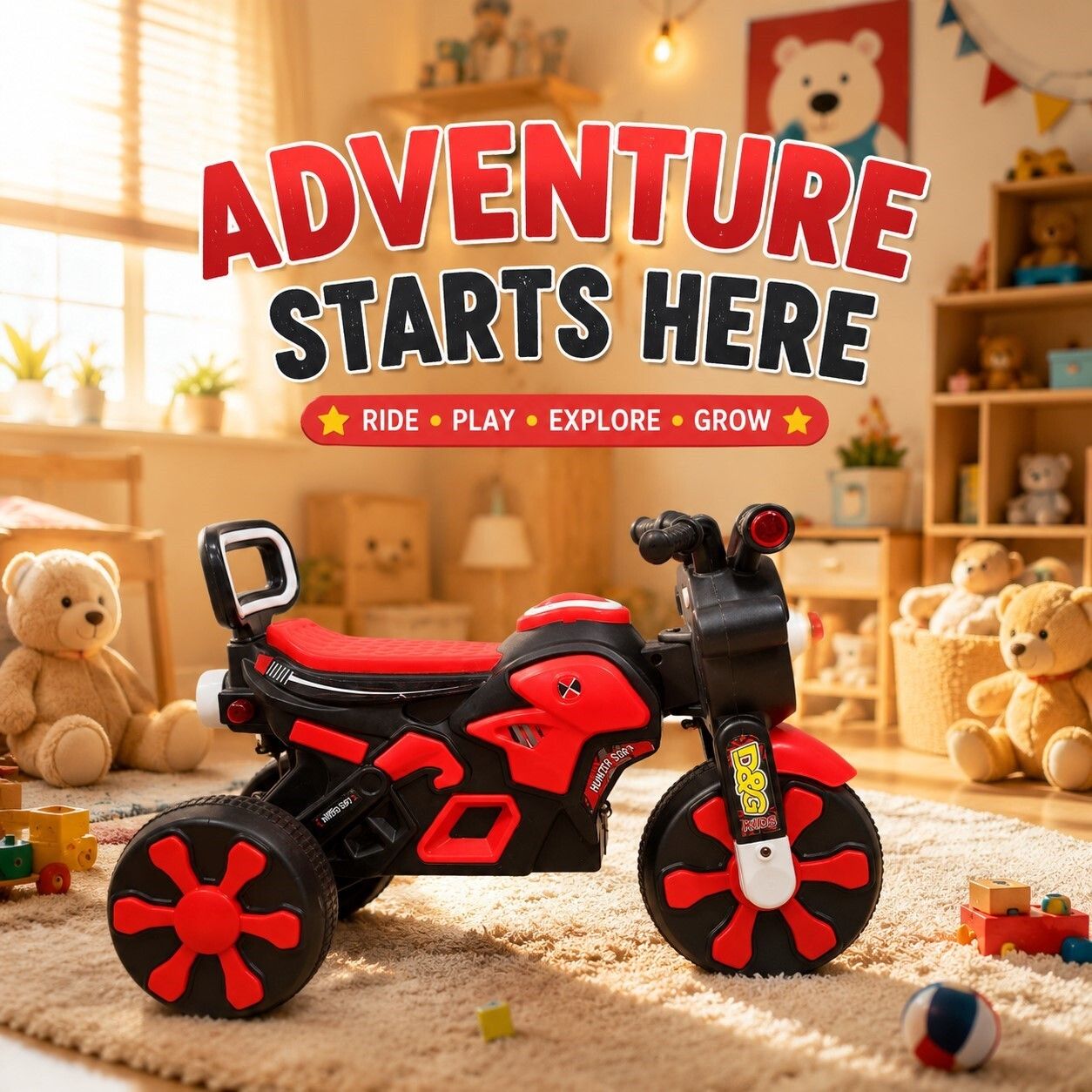 Thor Rider Ride-on Trike for Kids with Musical Horn and Lights SEFTY HUNTER BIKE PVC BODY WITH COMBINATION Tricycle-image-17