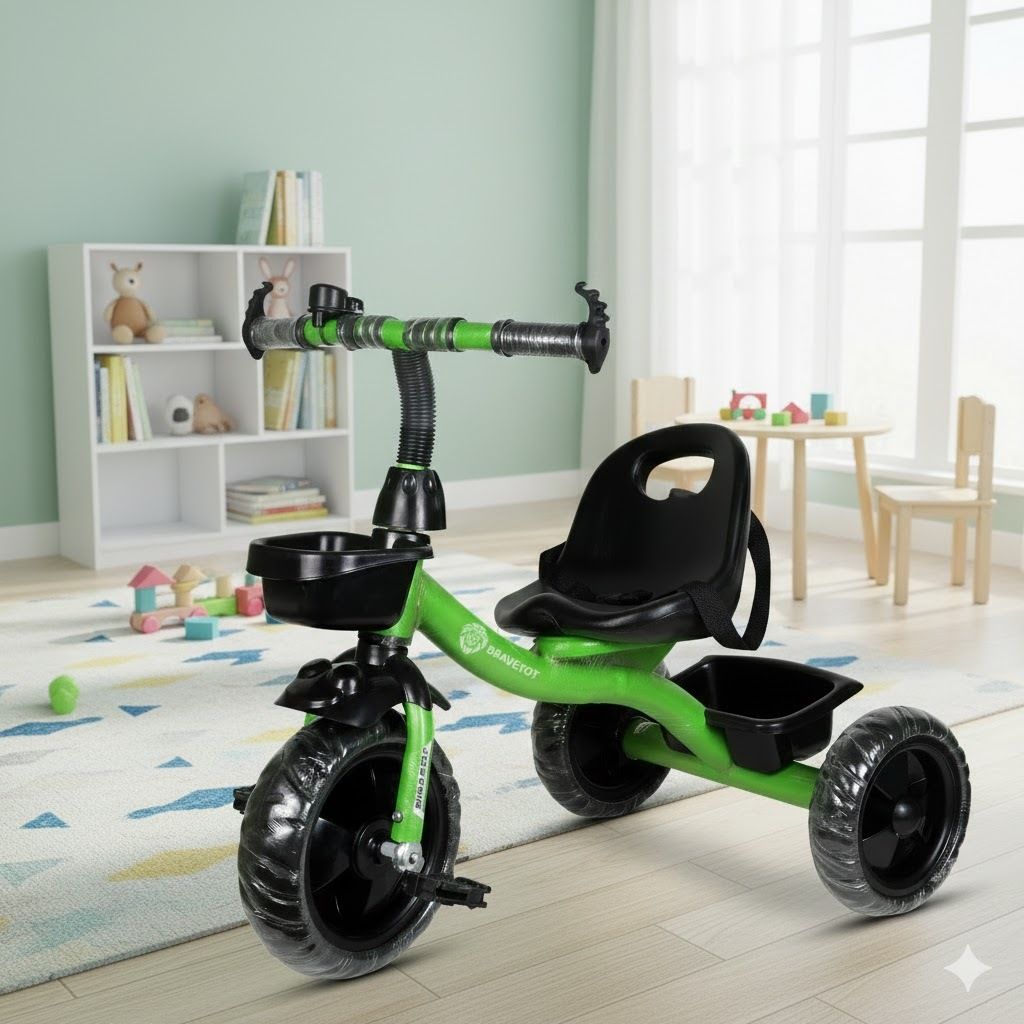 bravetot Kids Green Tricycle with Front & Rear Storage Baskets __ Toddler 3-Wheel Bike Tricycle-picture-22