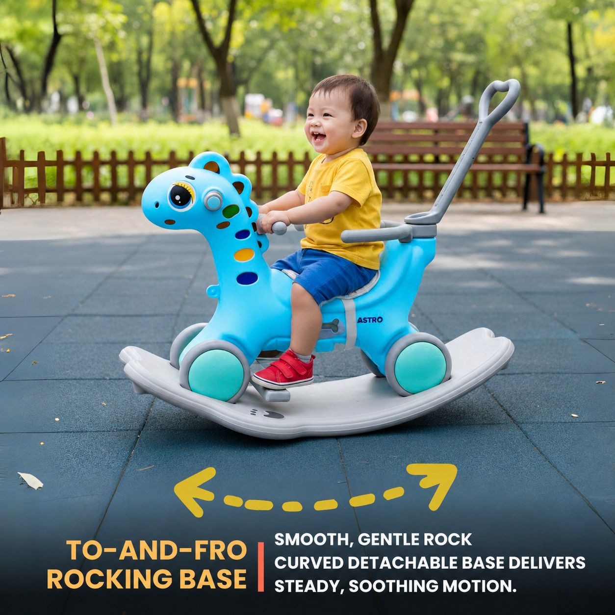 Kids Dinosaur Rocking Toy with Parent Handle Blue Dino DLX Tricycle-image-10