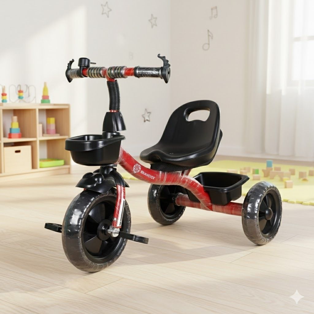 bravetot Kids Red Tricycle with Front & Rear Storage Baskets - Toddler 3_Wheel Bike Tricycle-picture-36