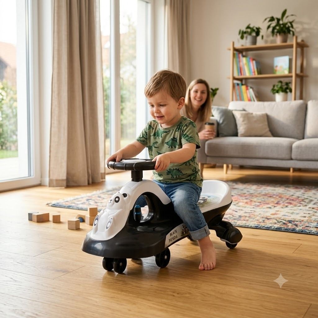 bravetot Swing Car for Kids with Music & Lights | Smooth PU Wheels Twister Premium Panda Tricycle-picture-13