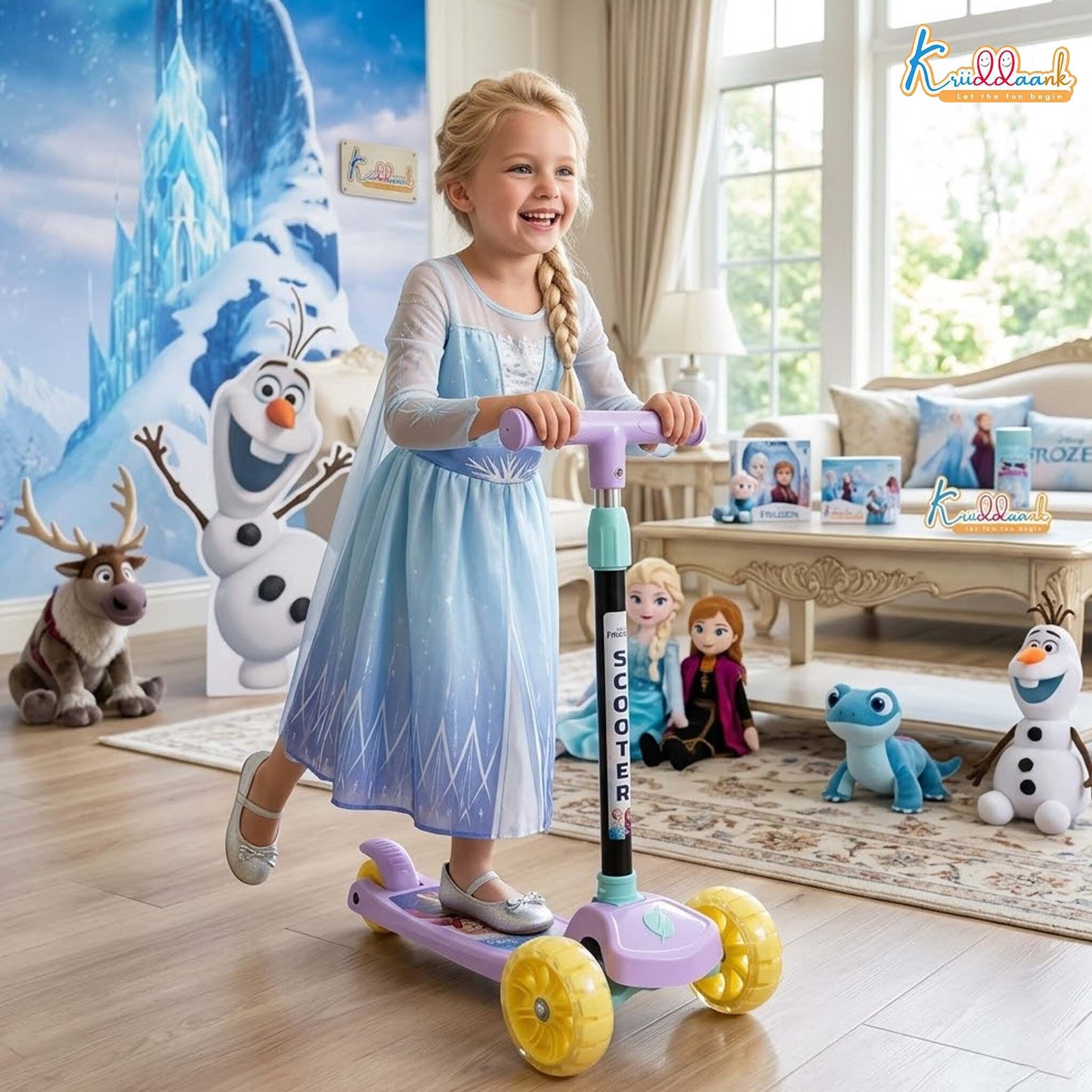 Frozen 3 Wheel Kick Scooter Adjustable Height Safe for Girls 3-8 Years-image-18