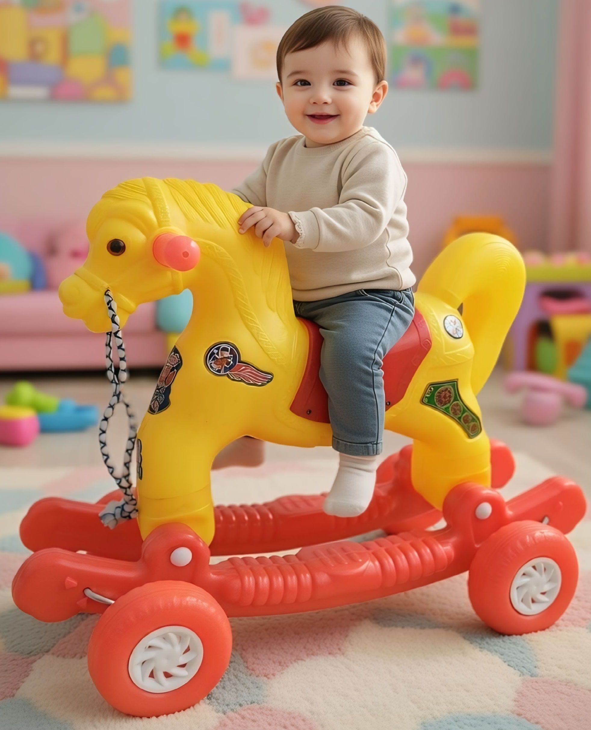 BABY-CHETAK HORSE- GRAY+SKY BLUE-WITH ROCKING 4527 Tricycle-image-6
