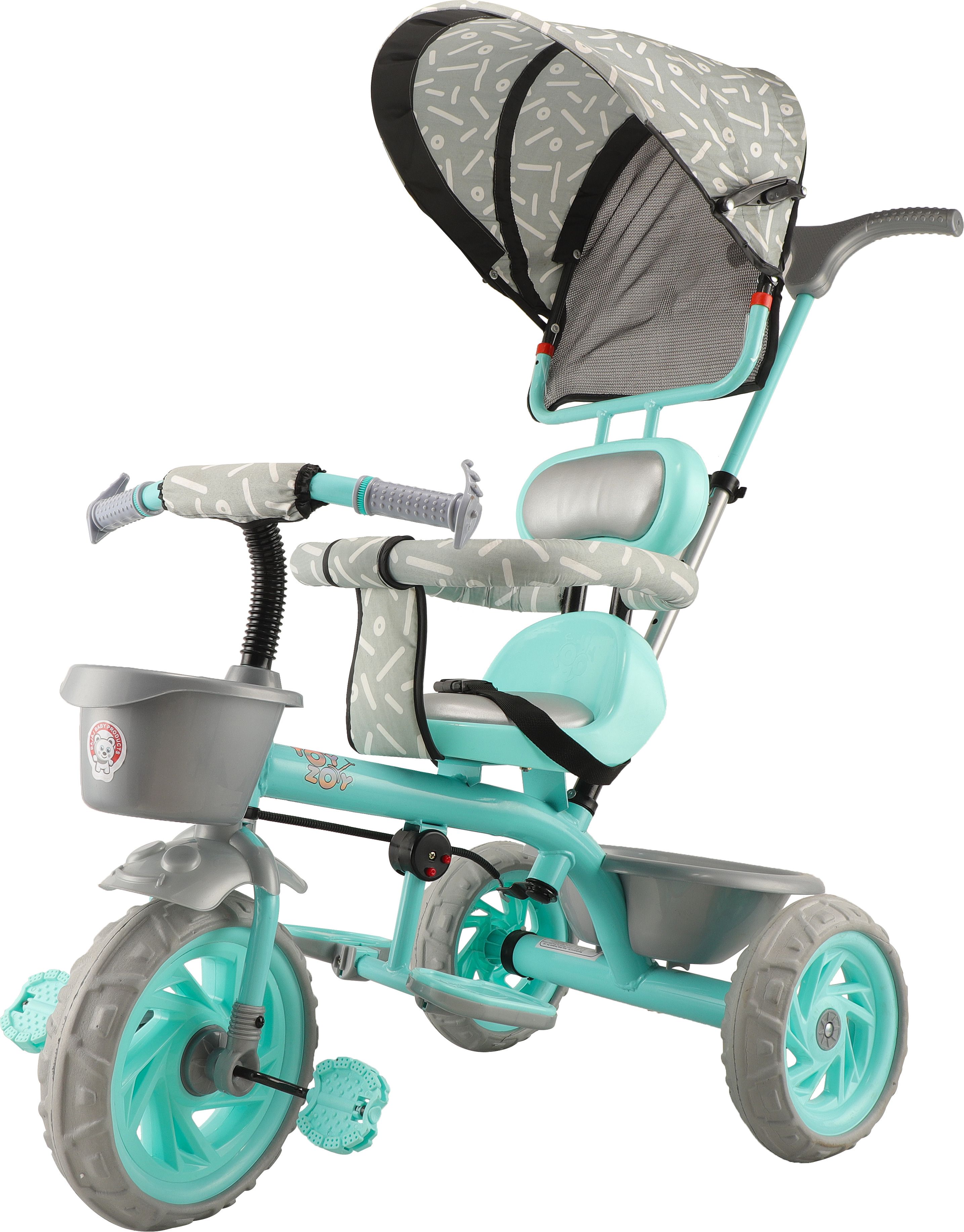 Tiny Trekker Tricycle for Kids | 1.5 to 5 Years | Parental Push Handle | Foldable Canopy | Storage Baskets | Plug & Play Trikes for Girls Boys Tricycle