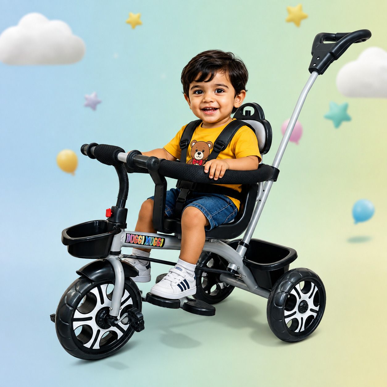 Premium Kids Tricycle with Parent Handle, Safety Belt & Storage Basket Tricycle Tricycle-image-2