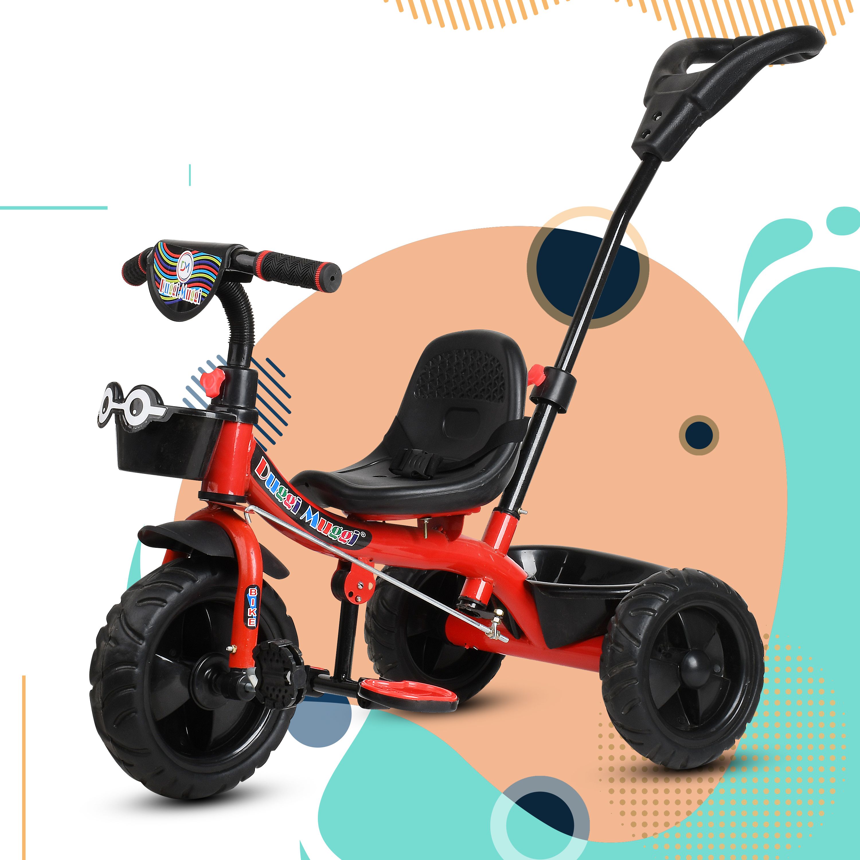 Parental Handle Tricycle with Front-Back Basket for Storage New Trike for age 1-5 Years Baby Kids Tricycle
