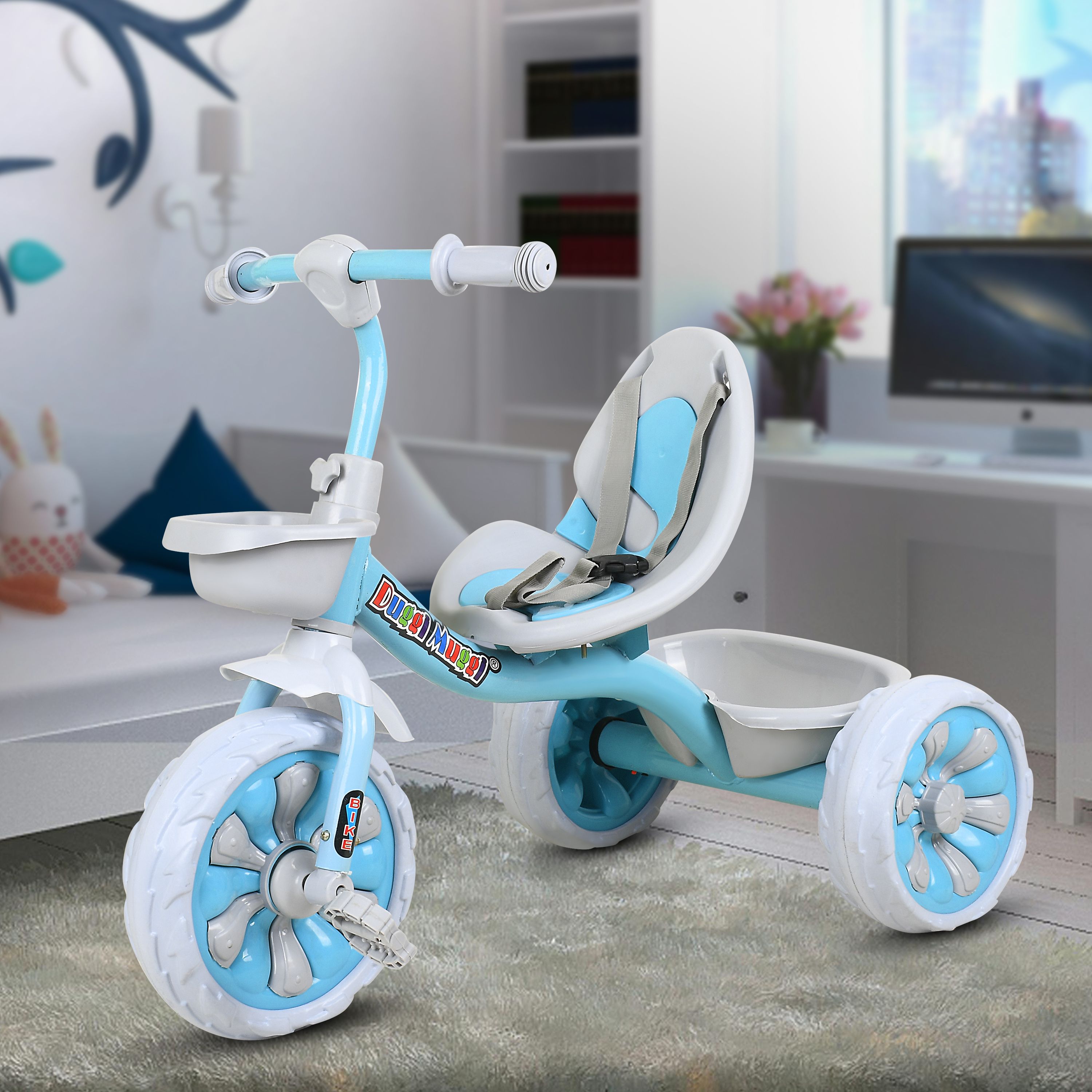 duggi muggi Play Kids/Baby Tricycle with Basket and Safety Belt 12 T (inch) Road Cycle-picture-15