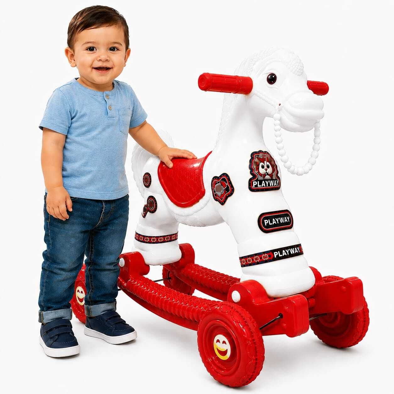 Playway Plastic Rocking Horse with Wheels for Kids, Indoor/Outdoor Ride-On Toy ghoda Tricycle-picture-18