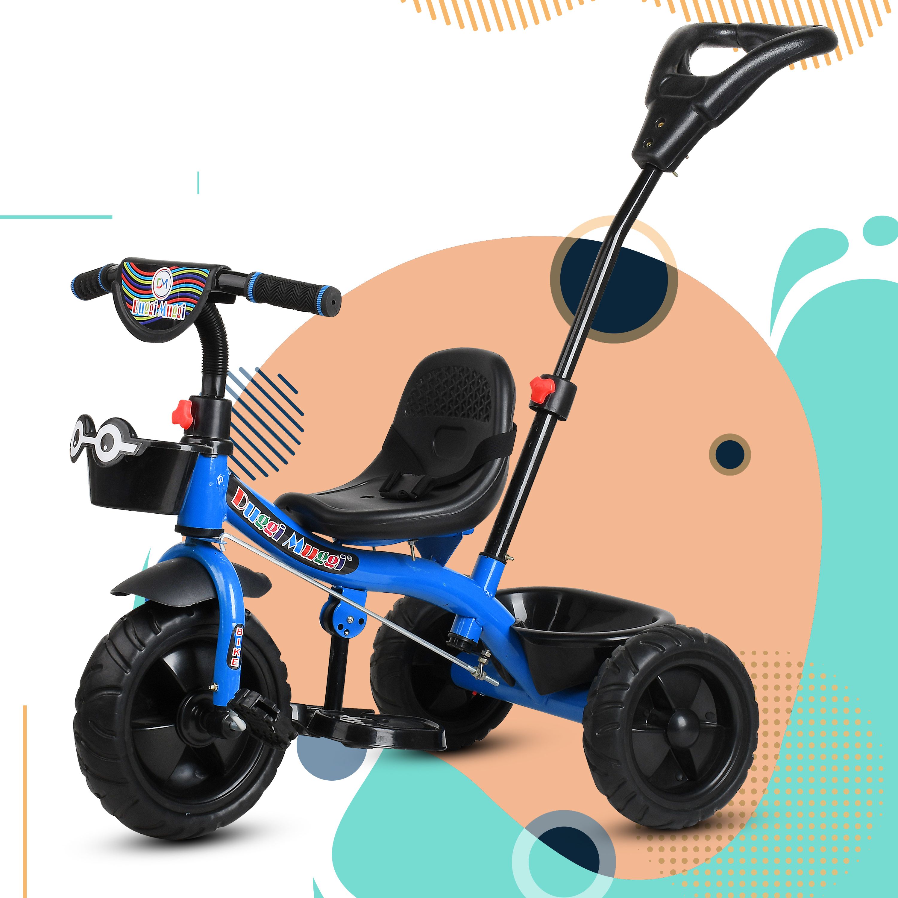 Back Parental Handle Tricycle with Front-Back Basket for Storage Sky Blue Tricycle for Kids 1,2,3,4,5 Years Babys Tricycle-image-10