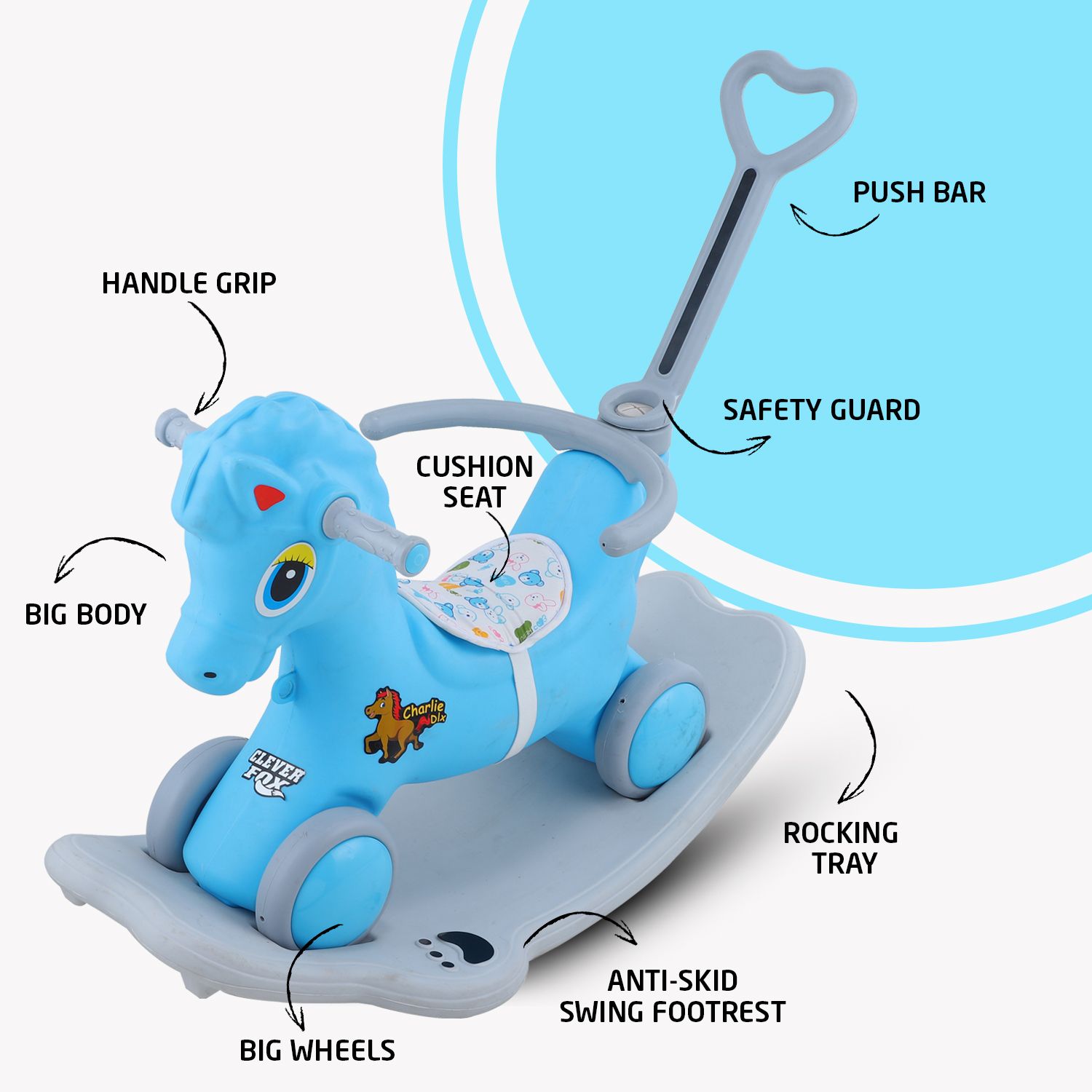 Charlie DLX 2-in-1 Horse Ride-on & Rocker Toy for Kids (Blue) Charlie Dlx Tricycle-image-39