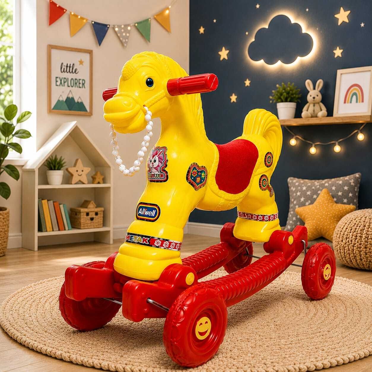 Kids Ride-On Horse Toy with Rocking Function & Wheels | Baby Ride On Toy 1-ghoda Tricycle-image-49