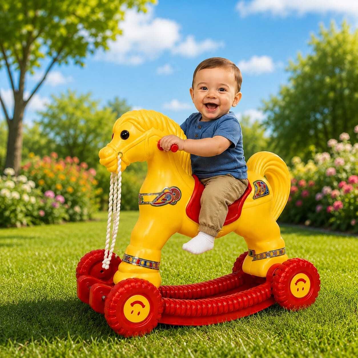 Kids Ride-On Horse Toy with Wheels & Handle | Baby Rolling Horse Rider horse-01 Tricycle-image-43