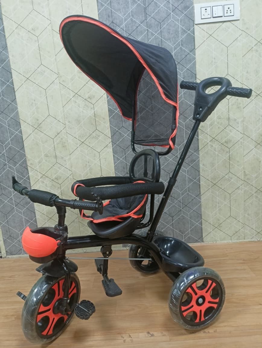 Kids tricycle stroller with canopy and push handle for toddlers safety ride toy Tricycle-image-14