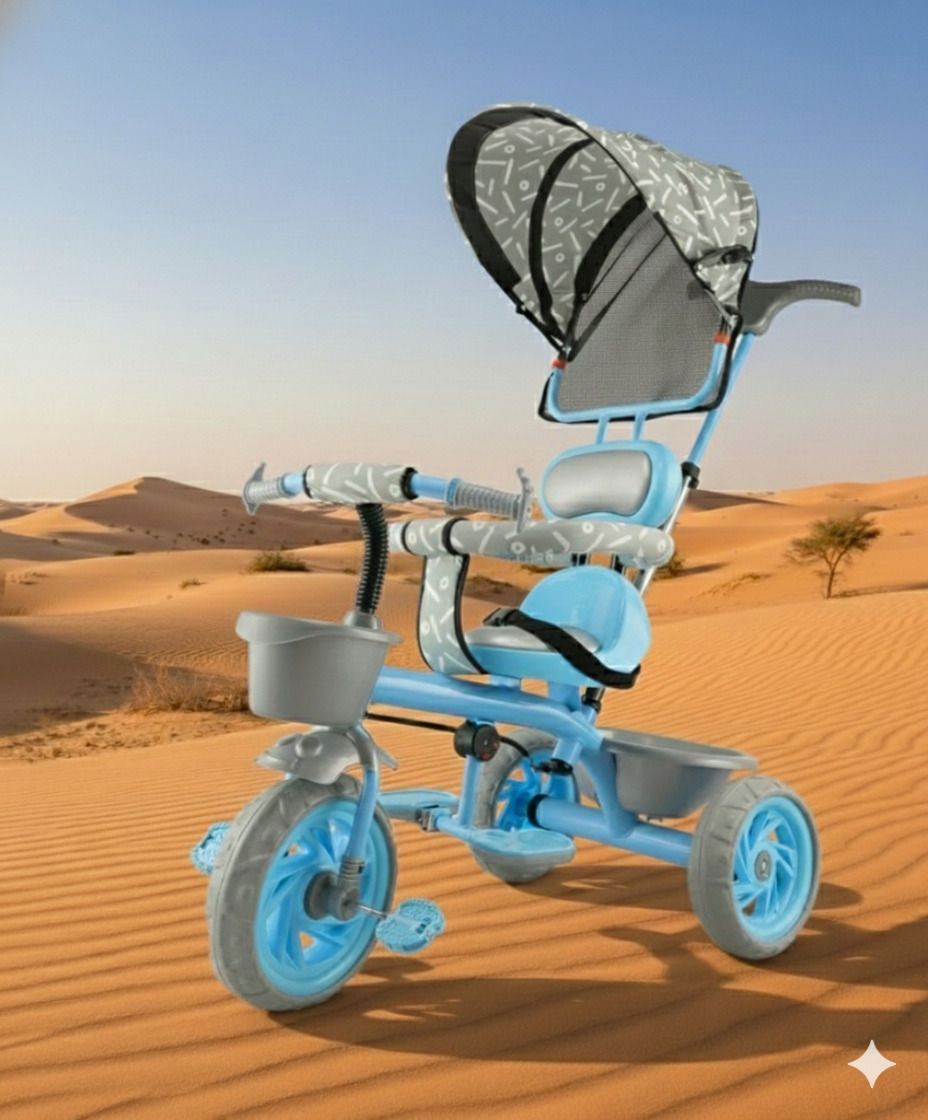 604 Blue Tricycle for Kids | 2 to 5 Years | Parental Push Handle & Foldable Canopy | Storage Baskets | Plug & Play Trikes for Girls & Boy Tricycle
