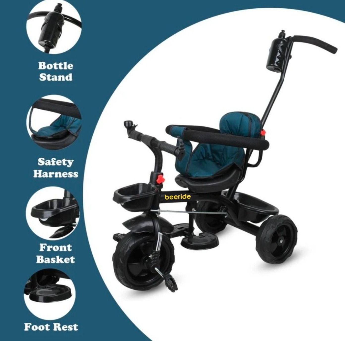Premium Padded Baby Trike with 360° Safety Guardrail, Ergonomic Backrest Tricycle with Parent Push Handle, Safety Guardrail, & Dual Storage Basket_C1 Tricycle-image-15