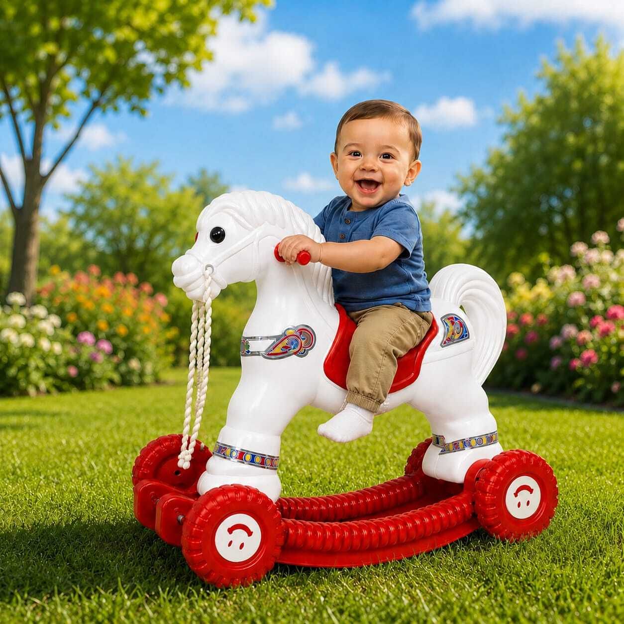 Baby Ride-On Horse Toy with Wheels & Handle | Toddler Rolling Horse Rider (ghoda) Tricycle-image-44