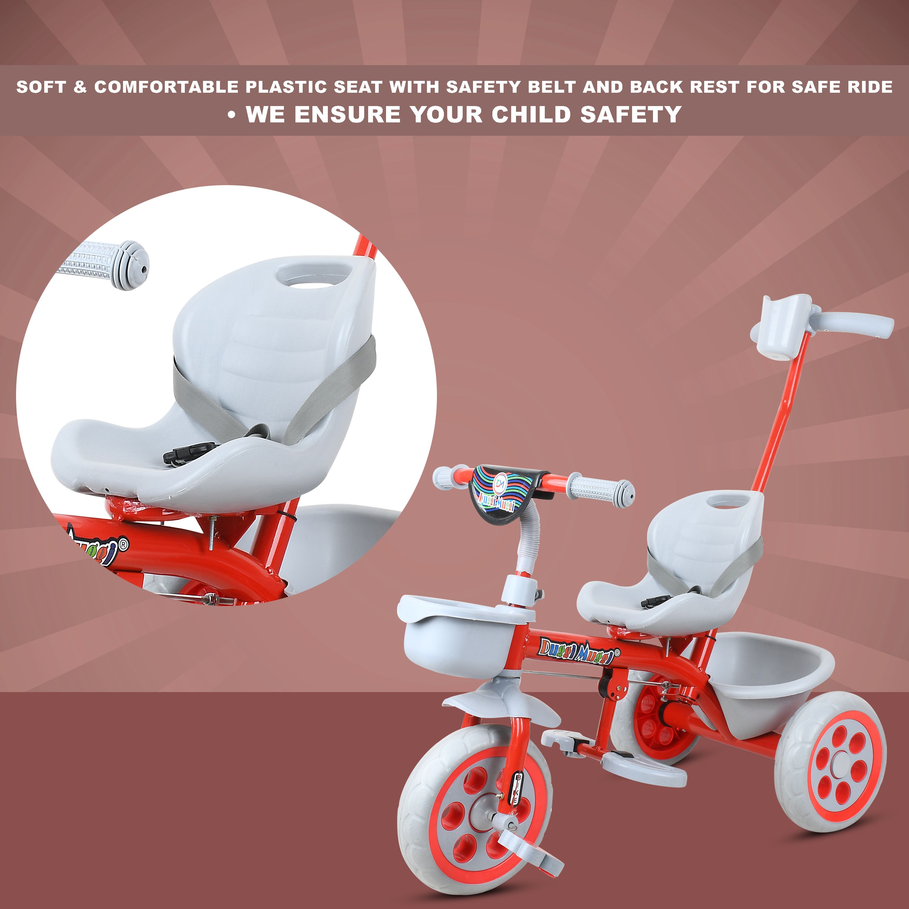 Tricycle for Kids with EVA wheels,Cushion Soft Seat,Seat Belt,Parent Push Handle R-50 Best Tricycle for 12 Months to 60 Months Baby Boys/Baby Girls Tricycle-image-29