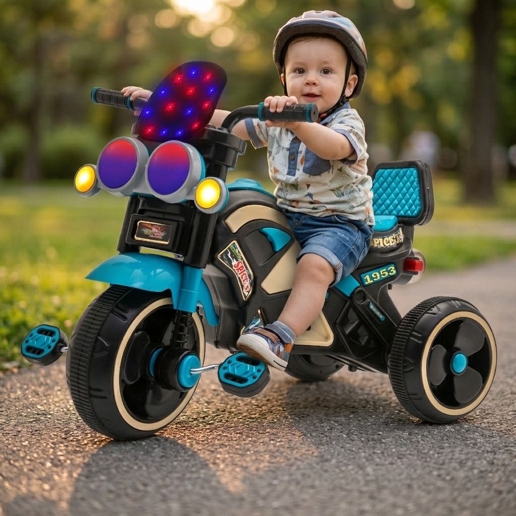 joyride Bike Pedal Tricycle for Kids Toddler Trike Headlight, Music, Eva Wheels & Curved Seat and backrest Push Along Pedal Trike for 15 Months to 3 Years Tricycle-picture-5