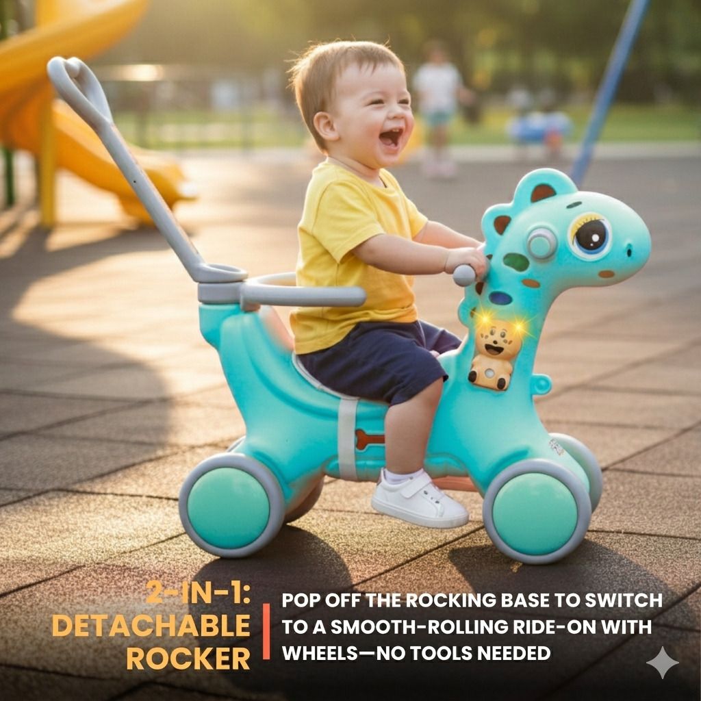 kurb Kids Dinosaur Rocking Toy with Parent Handle Blue Dino DLX Tricycle-picture-17