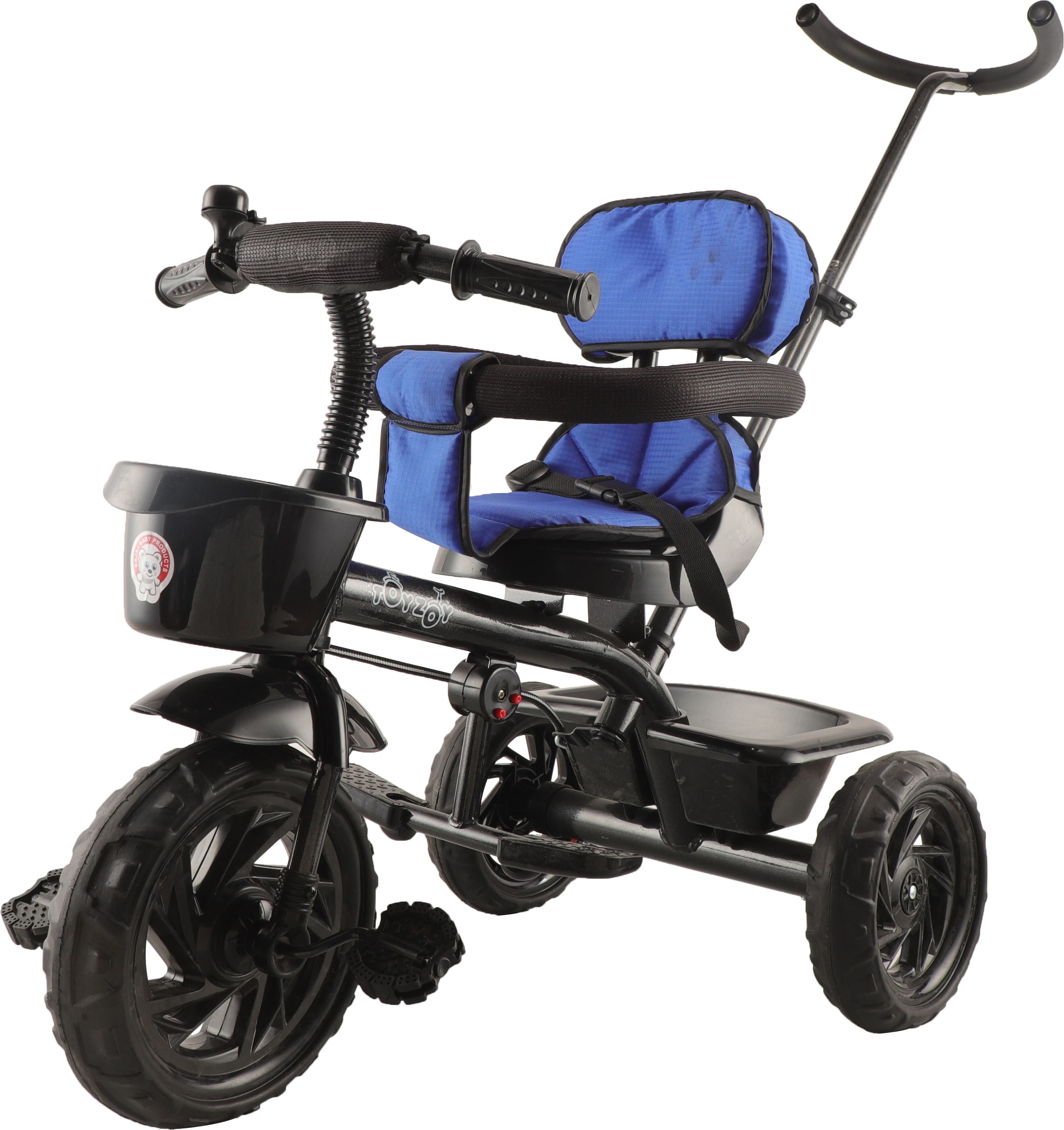 JoyRide Learn-to-Ride Trike on 3 Wheels with Safety Harness, Non-Slip Pedal,Storage Basket and Removable Parent Handle Tricycle (Blue) JR531blue Tricycle