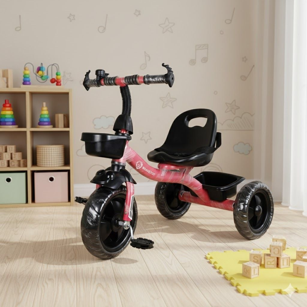 bravetot Kids Pink Tricycle with Front & Rear Storage Baskets_ Toddler 3-Wheel Bike Tricycle-picture-26