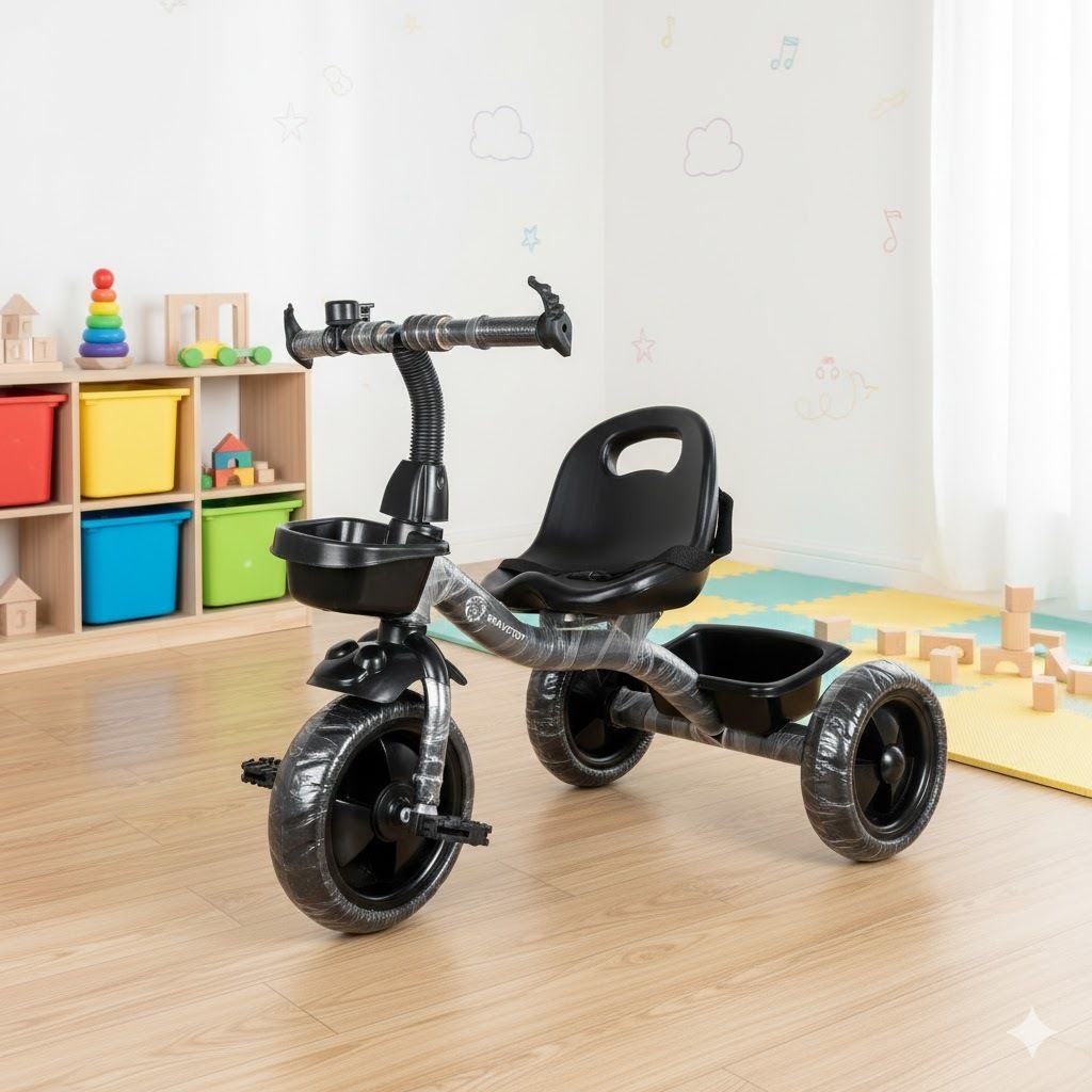 bravetot Kids Black Tricycle with Front & Rear Storage Baskets __ Toddler 3- Wheel Bike Tricycle-picture-15