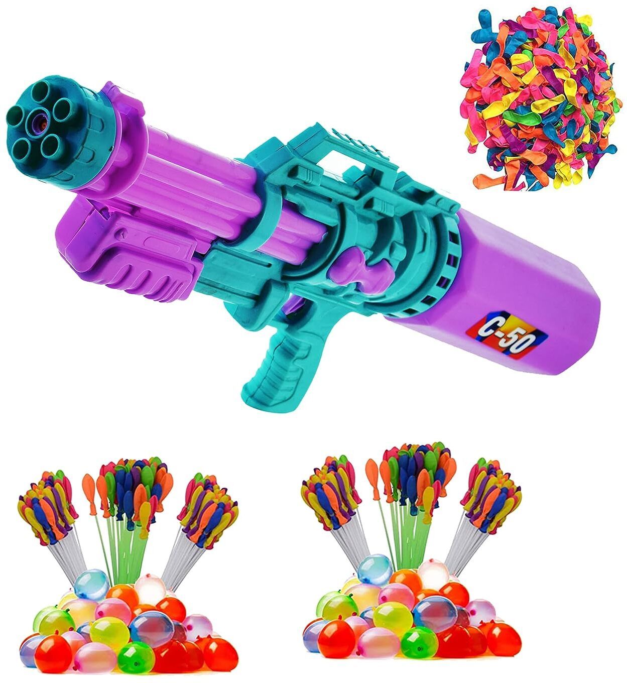 (1 Pichkari + 6 Magic Balloon + 200 Water Balloon)for Kids Holi Pool Party Fun Water Gun-image-46