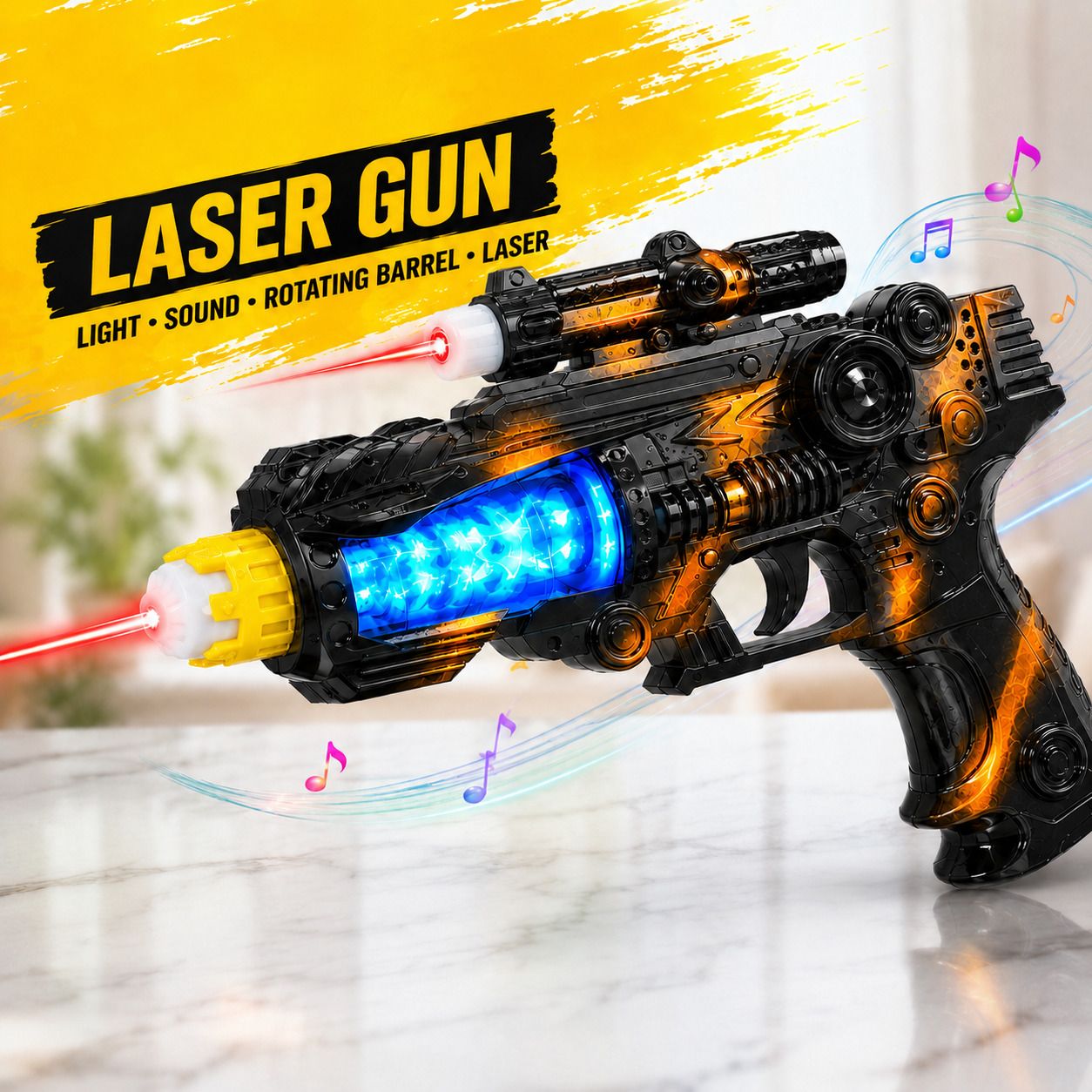 Laser Gun Toy with Musical & LED Lights, 360° Rotating Barrel Guns & Darts-image-17
