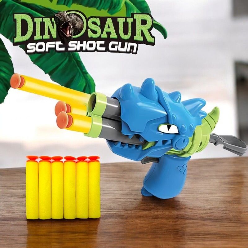 Kids Dino Shoot Gun, EVA Soft Bullet 6Pcs, Three-hole Shot, Pull-Back Ejection, Guns & Darts-image-36