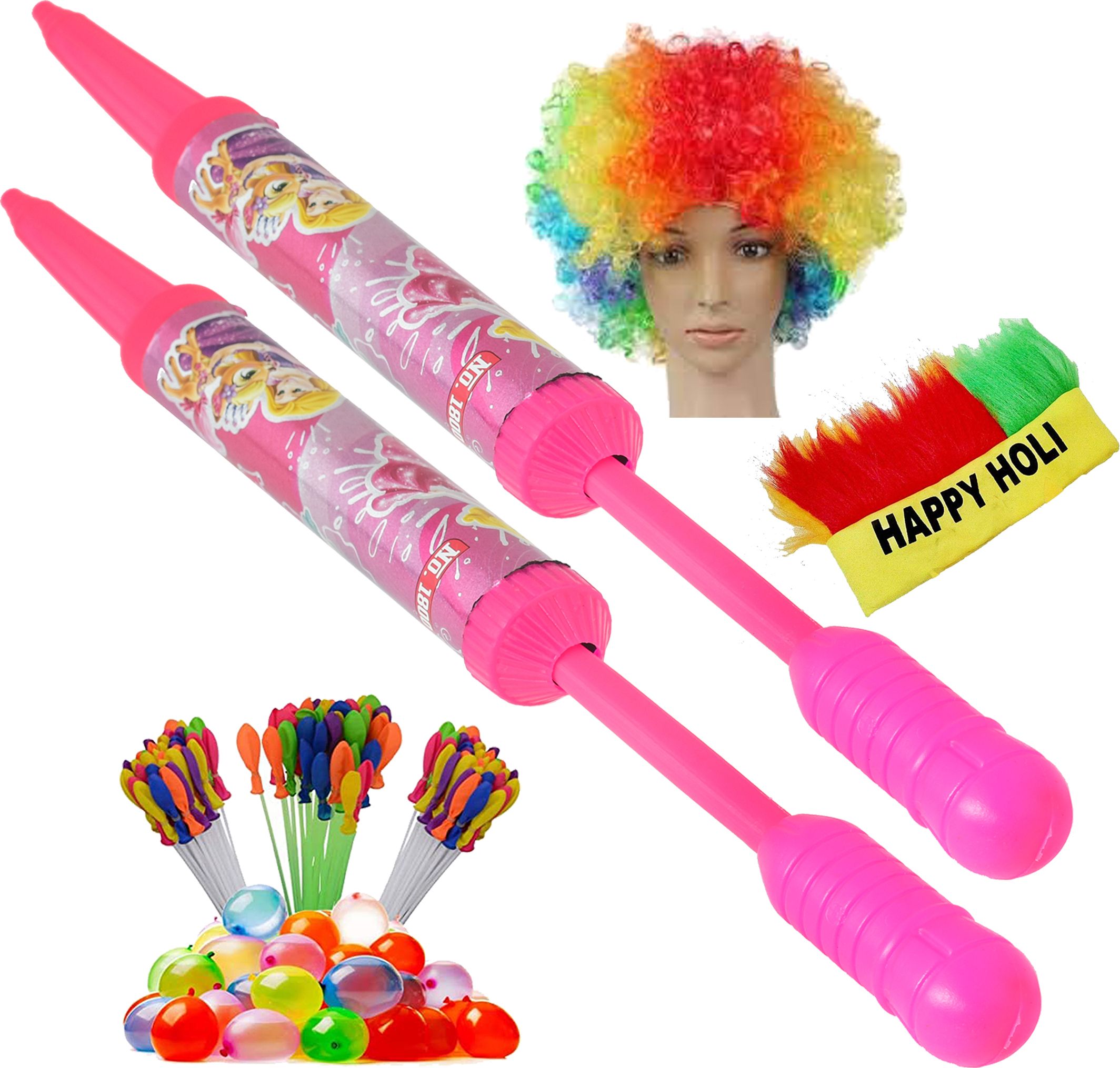 (2 Pichkari + 3 Magic Balloon+ 1 Malinga Wig+ 1 Holi Cap)for Kids Holi Party Fun Water Gun-image-19