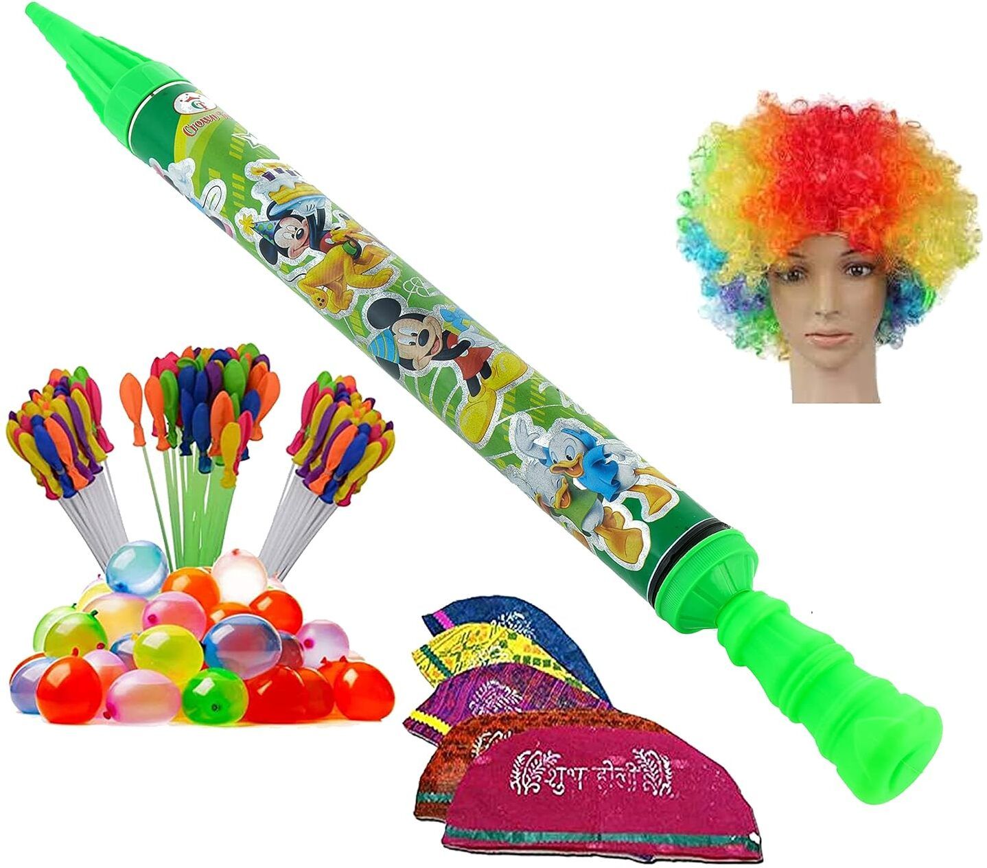 (1 Pichkari + 10 Holi Cap + 1 Malinga Wig)For Kids Holi Party Fun Water Gun-image-18