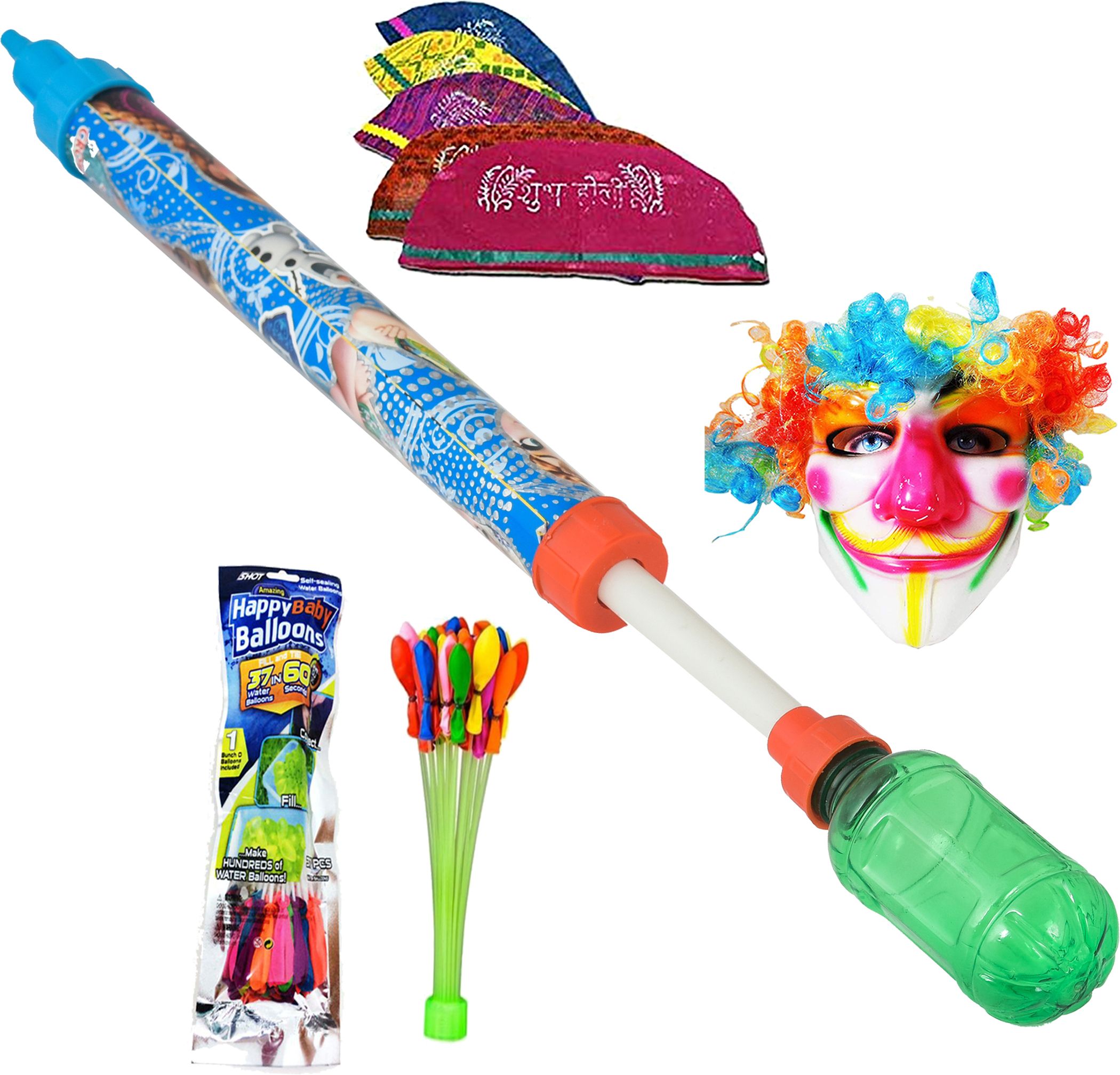 brown leaf (1 Pichkari+ 1 Magic Balloon+ 10 Holi Cap+ 1 Joker Mask)for Kids Holi Party Fun Water Gun-picture-31