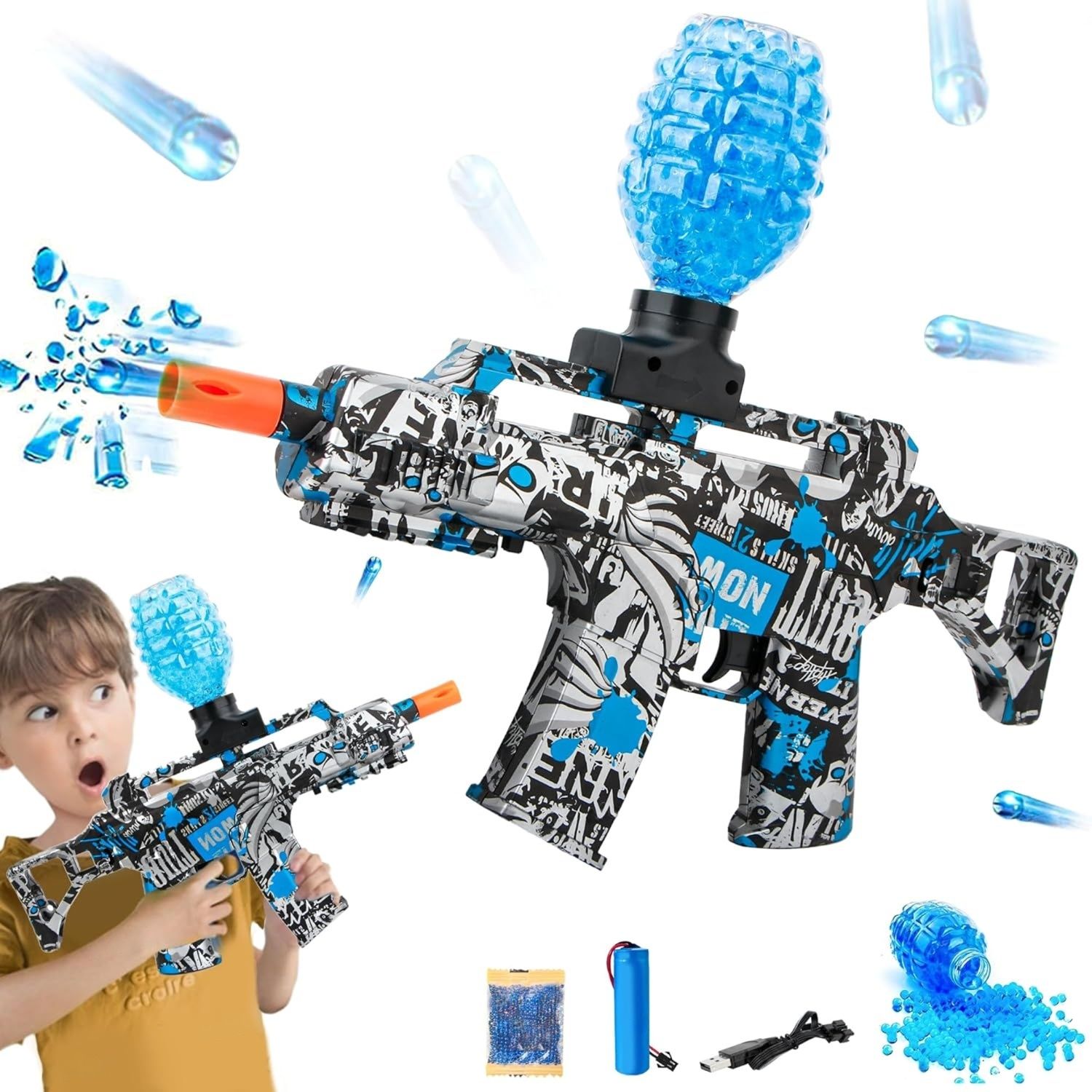 Electric Water Bomb Toy Gun for Outdoor Activities, Rechargeable Gun Water Gun