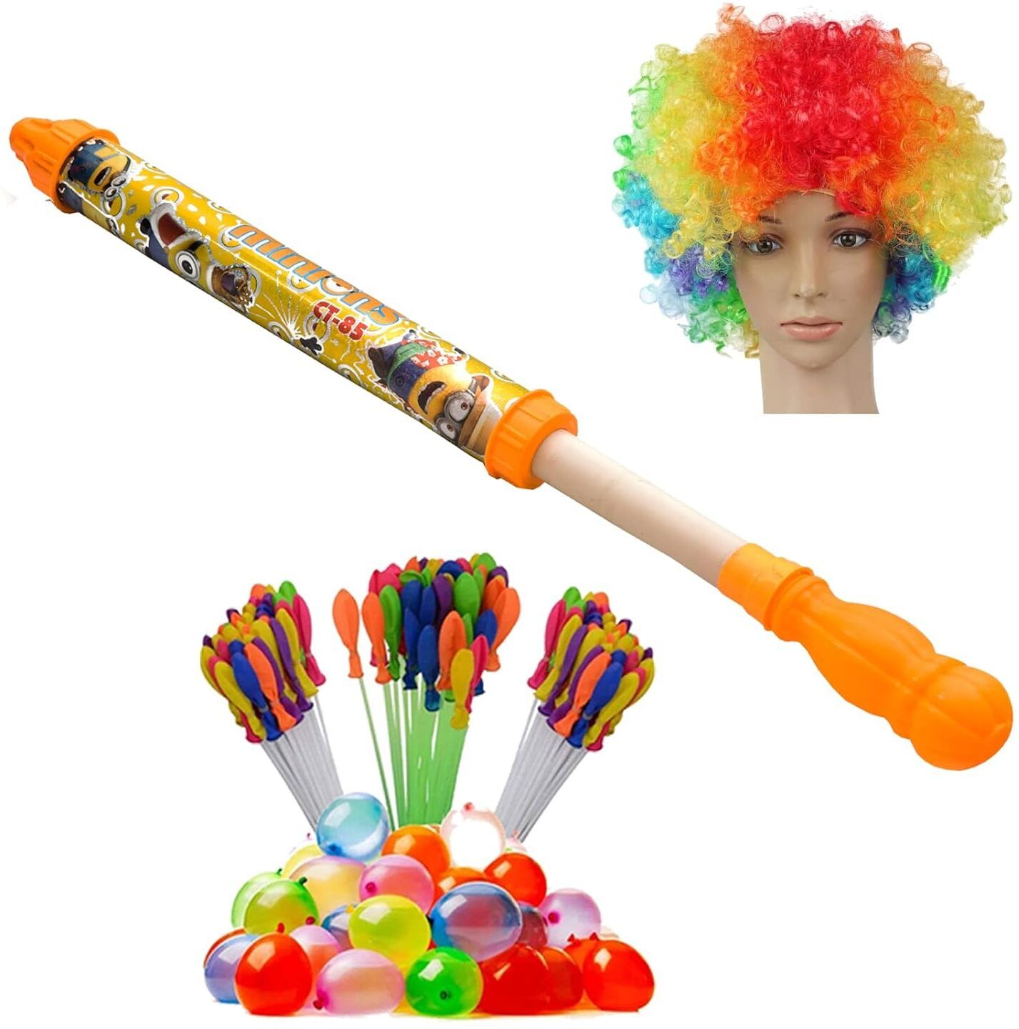 brown leaf (1 Pichkari+ 3 Magic Balloon+1 Malinga Wig)For Kids Holi & Summer Pool Party Fun Water Gun-picture-33