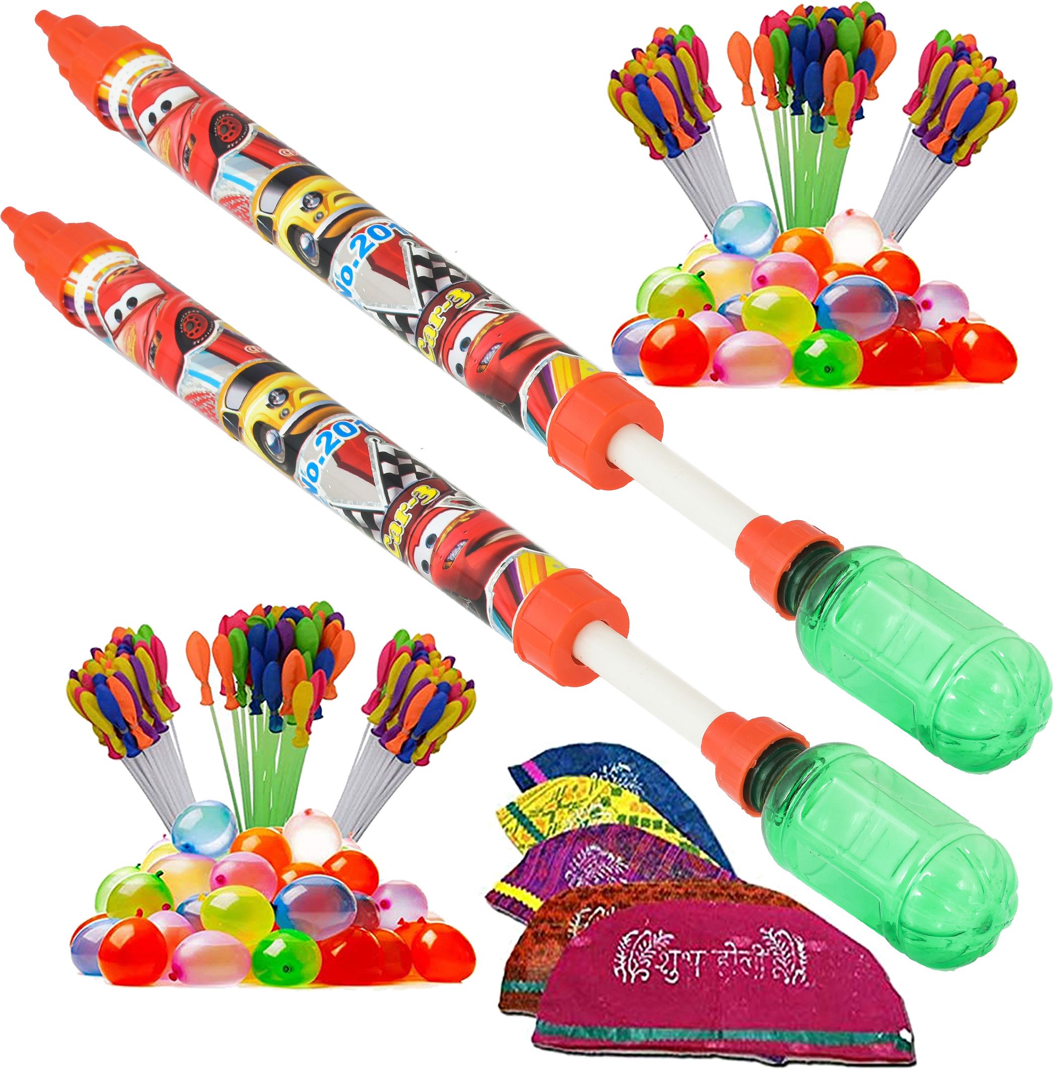 (2 Pichkari+ 6 Magic Balloon+ 10 Holi Cap)for Kids Holi Summer Pool Party Fun Water Gun-image-37